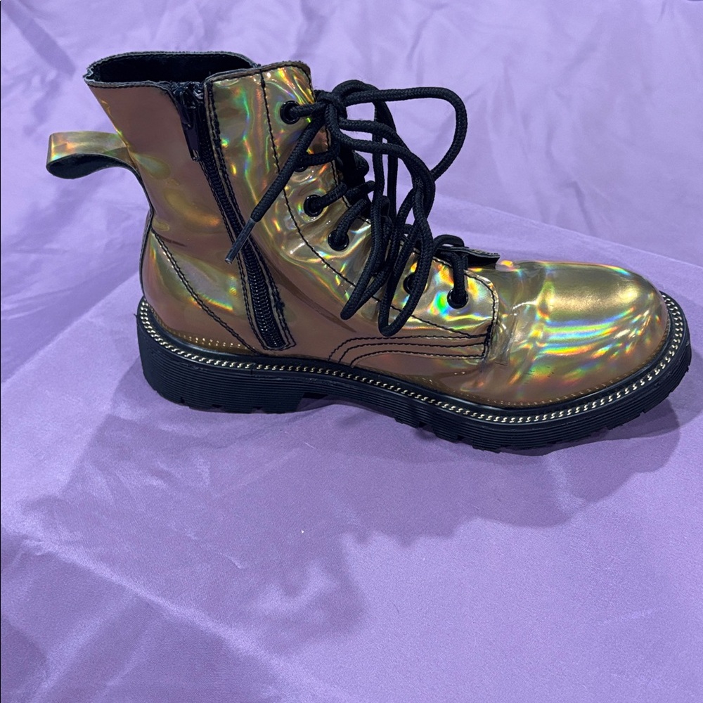 Holographic Gold Combat Boots - Picture 5 of 11